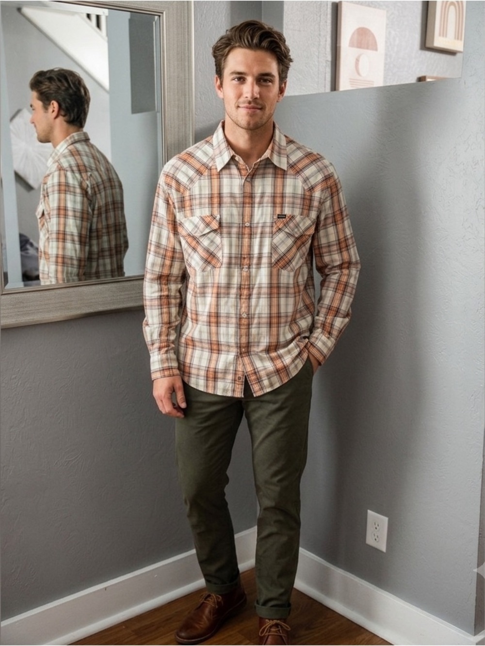 Bullhead Western-Style Pearl Snap Plaid Shirt Size XXL.